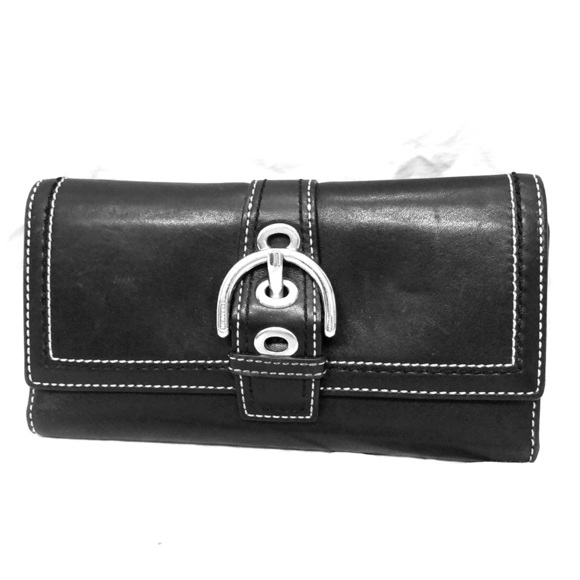 Coach Bags Authentic Black Leather Coach Checkbook Wallet Poshmark